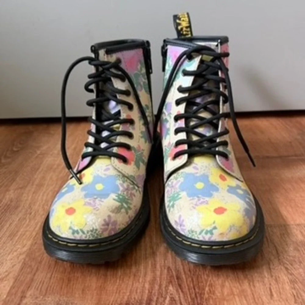 Dr Martens 1460 J Boots US 3 EU 34 Floral Leather Side Zip Lace Up Kids